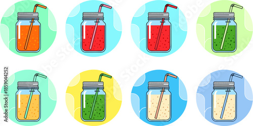Vibrant Vector Illustration of Colorful Juice Bottles