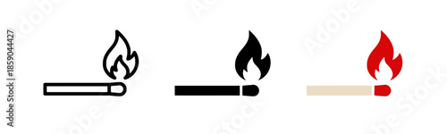 Match icon set illustration on white background of burning matchsticks in different styles vector