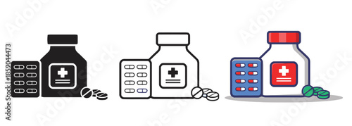 Medicine Healthcare Concept with Pills Bottle and Blister Pack Medical Treatment and Medication First Aid Kit Health Supplements Pharmaceutical Products