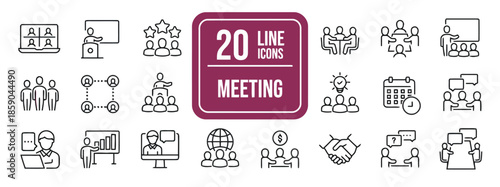 Meeting icon set people conference communication discussion presentation