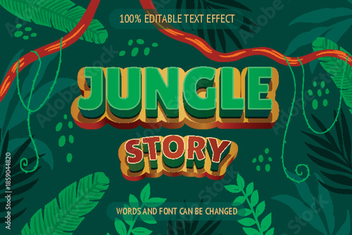 Vibrant jungle world graphic with tropical leaves and colorful text