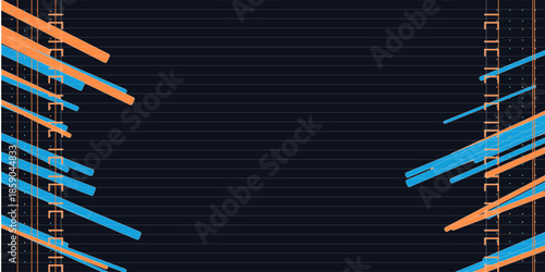 Abstract Tech Flow Corridor Background - 10K Ultra-Wide Midnight Navy and Electric Orange Geometric Line Header for Data Science