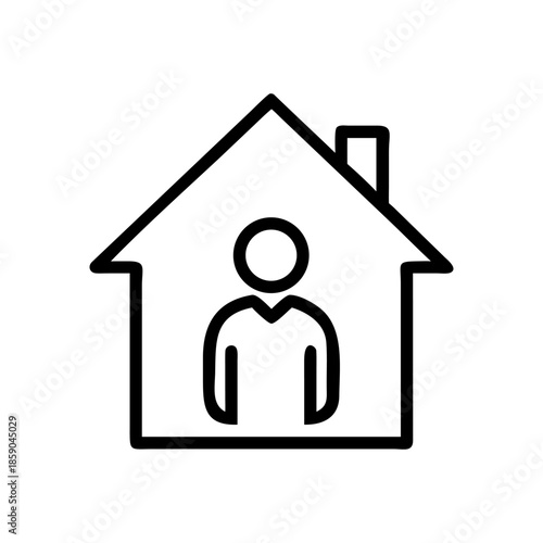 A person in home icon bold outline vector illustration design