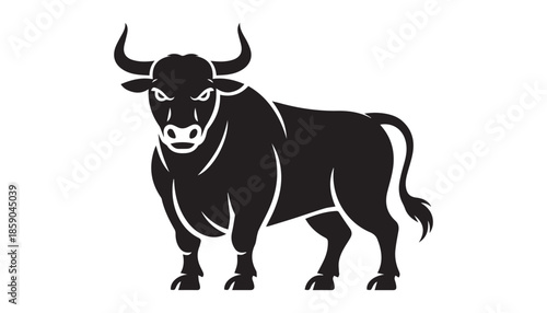 black color bull silhouette vector illustration, solid white background