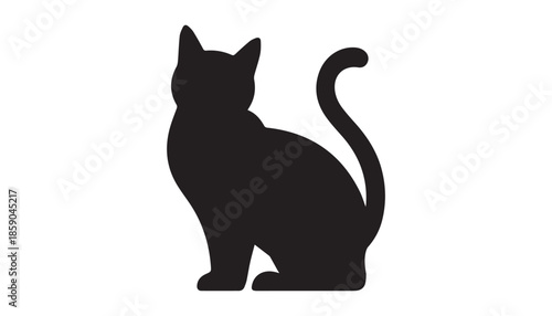 black color cat silhouette vector illustration, solid white background