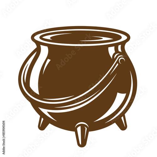 Vintage Brown cauldron with handles on three legs isolated on white background