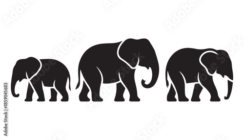 black color elephant set silhouette vector illustration, solid white background