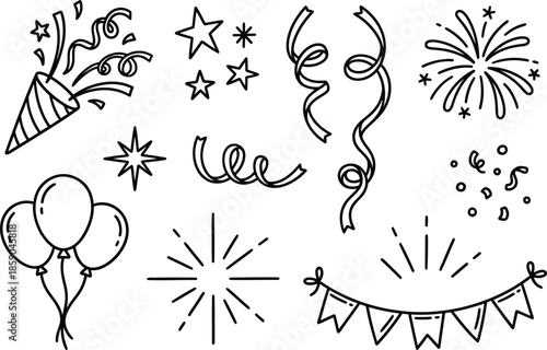 Festive Celebration Confetti, Balloons, Stars, and Banners