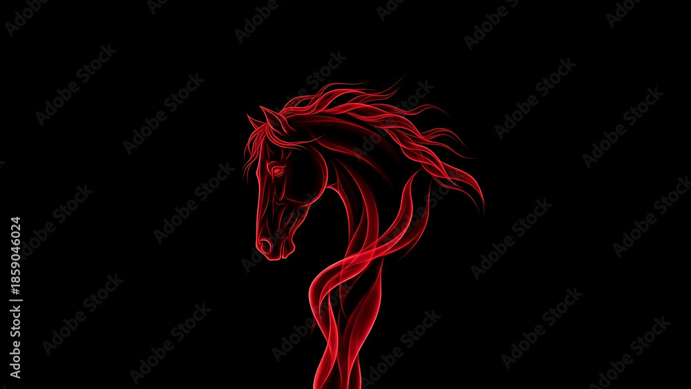 Fototapeta premium A red line art illustration of a horse's head in profile, symbolizing the lunar cycle and Chinese Zodiac. Perfect for astrology, zodiac signs, and lunar calendars.