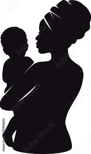 African American mother holding baby in her arms from side view  a tender moment Vector illustration