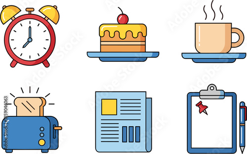 Morning Routine Icons: Wake Up, Breakfast, Work, and More