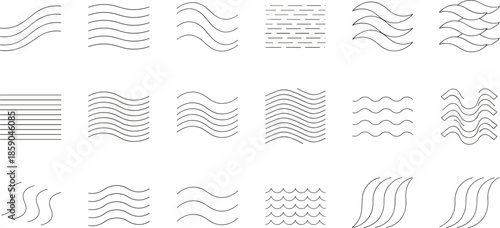 Vector Illustration Set Featuring Abstract Wave Patterns Fluid Dynamic Lines and Minimalist Motion Graphics for Modern Design Concepts