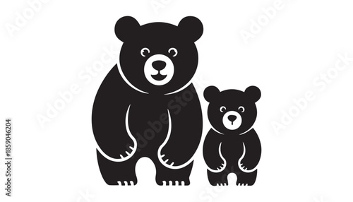 black color teddy bear silhouette vector illustration, solid white background