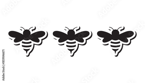 black color bee set silhouette vector illustration, solid white background