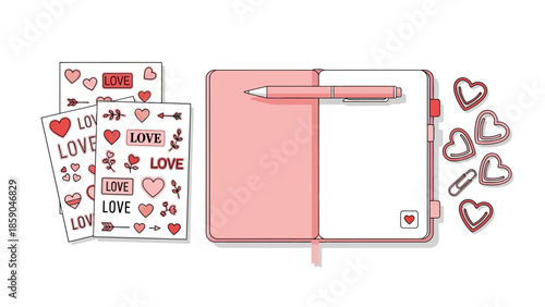 Valentine's Day Planner with Stickers and Decorations in Pink - A Romantic Concept