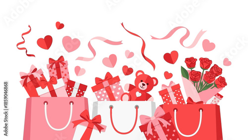 Valentine's Day Gifts Galore A Colorful Celebration of Love and Affection in Vector Illustration
