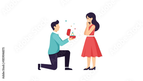 Romantic proposal illustration A man proposing with a ring to a woman, capturing love and commitment