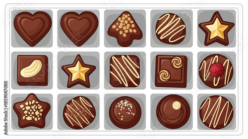 Assortment of Delicious Chocolate Candies in a Box A Sweet Treat Illustration