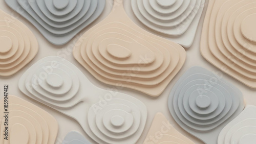 Soft pastel colored abstract shapes with layered rounded lines and gentle curves on a neutral