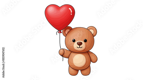 Adorable Brown Teddy Bear Holding a Red Heart Balloon, Perfect for Valentine's Day or Love