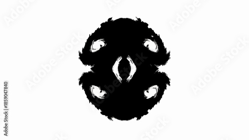 Abstract ink blot interpretation with symmetrical dark shapes and white negative space