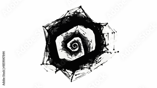 Abstract black ink swirl with chaotic energy on white background