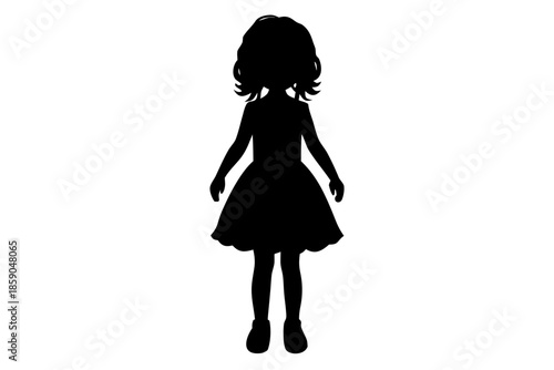 little girl in dress silhouette vector, little girl  black symbol
