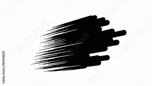 Dynamic black brush stroke with motion blur effect on white background