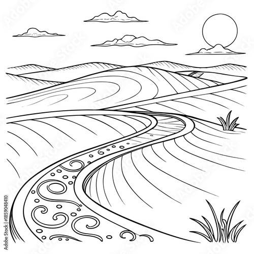 Winding path through rolling hills