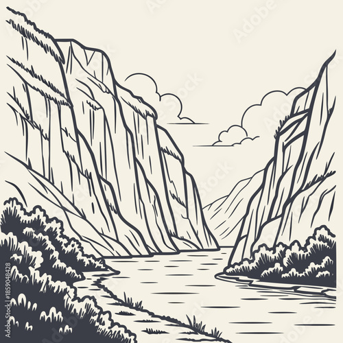 Narrow mountain pass with river
