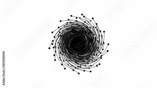 Abstract swirling vortex of lines and dots creating a sense of motion and mystery
