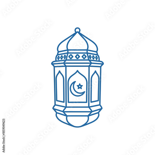 Islamic Lantern Icon with Crescent Moon and Star - Ramadan Decoration