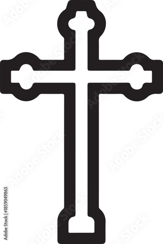 Ornate Christian Cross Illustration - Black and White Symbol of Faith and Spirituality Design Element