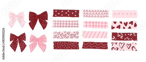 Cute Hand Drawn Valentine's day vector print. Paper torn tape wth hearts