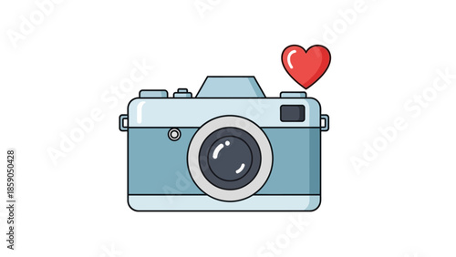 Illustration of a blue camera with a heart symbolizing love for photography, capture moments