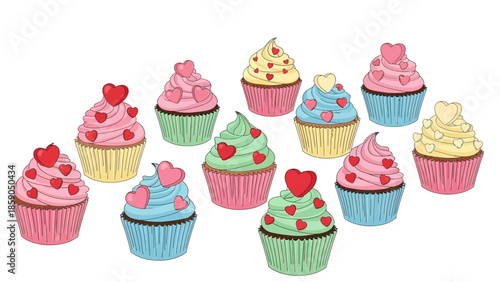 Colorful Cupcakes with Heart Decorations A Festive and Sweet Treat for Celebrations