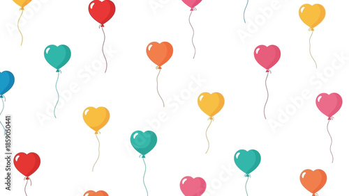 Colorful Heart Balloons Floating on a White Background for Celebrations and Joyful Events