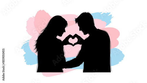 Silhouette of a couple forming a heart shape with their hands, symbolizing love and connection