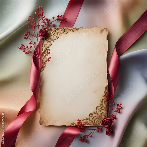 old paper with red ribbon and bow