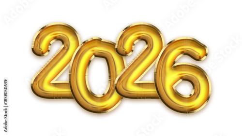 Golden balloon numbers 2026, bright cheerful illustration for New Year celebrations, parties and festive events