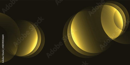 Abstract golden glowing circles overlapping on a dark background, creating a modern and dynamic visual effect with luminous elements.