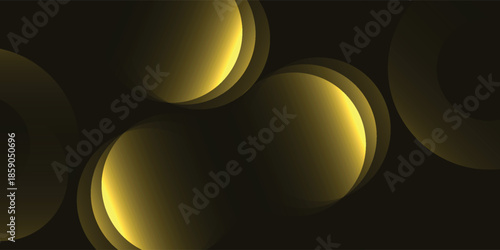Abstract golden glowing circles on a dark background creating a modern and elegant design with luminous spheres.