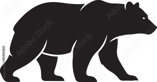 Bear walking silhouette, flat black artwork.