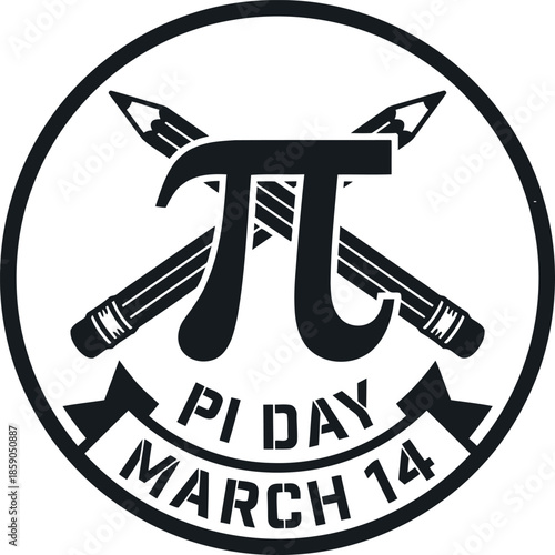 Pi Day March 14 logo with pencils and mathematical symbol  educational celebration Vector illustration