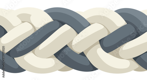 Close-up illustration of a thick, braided rope with alternating grey and white strands, seamless pattern