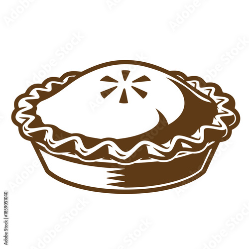 Vintage Brown pie with crimped crust and decorative top  a classic dessert illustration
