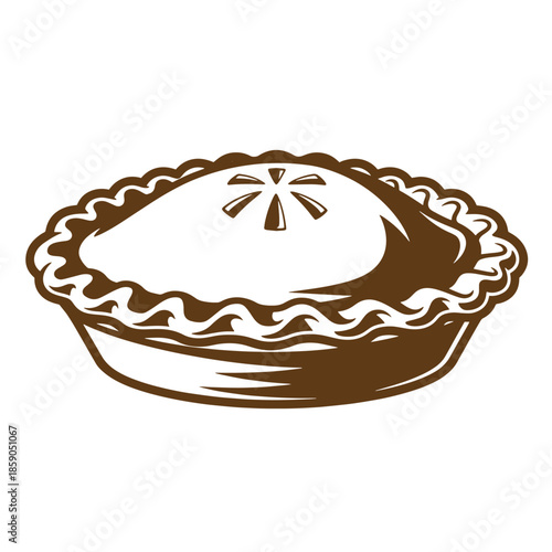 Vintage Brown pie with crimped crust and decorative top isolated on white background