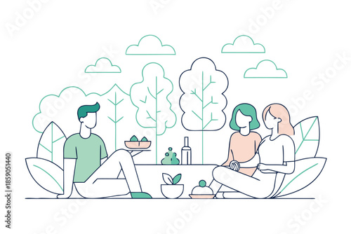 Relaxed Outdoor Picnic With Friends And Family In A Lush Green Park Setting