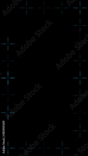 blue star frame background animation on a black vertical screen with blank area for text or title