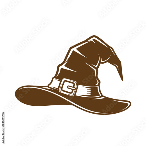 Vintage Brown witch hat with buckle isolated on transparent background